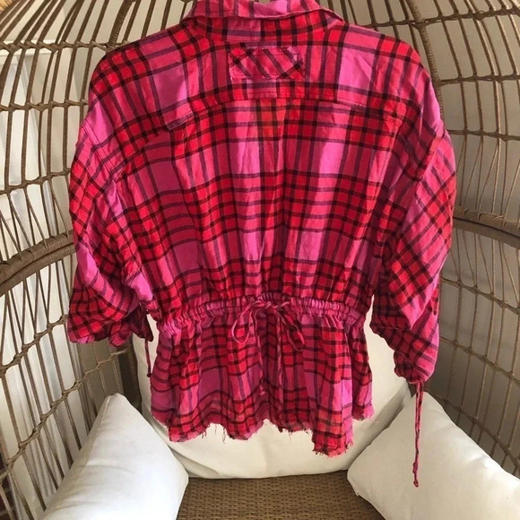 Free People plaid red combo button down shirt - Picture 6 of 11